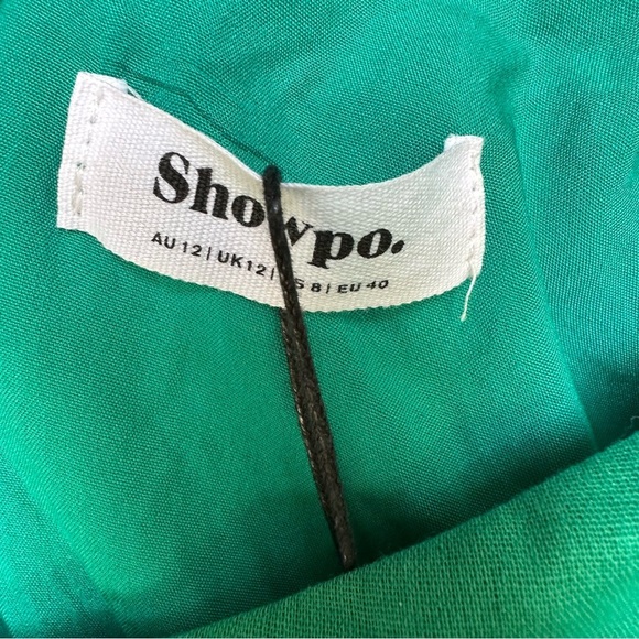 NWT Showpo Harlem Asymmetrical Puff Sleeve Mini Dress Cotton Linen Green US 8 - Picture 5 of 8